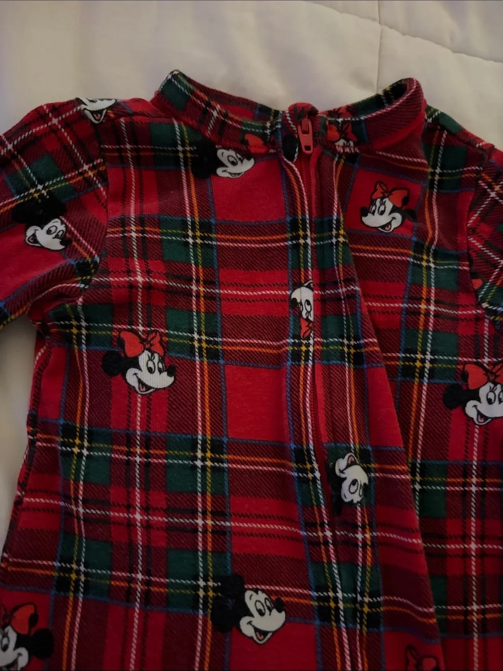Old Navy X Disney Red Plaid Mini Mouse Footed One-Piece Pajama size 3-6 months